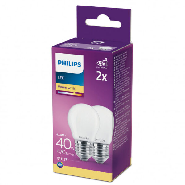 Philips LEDClassic Krone 40W E27 varm hvid mat ikke dæmpbar 2-stk - 8718699664886