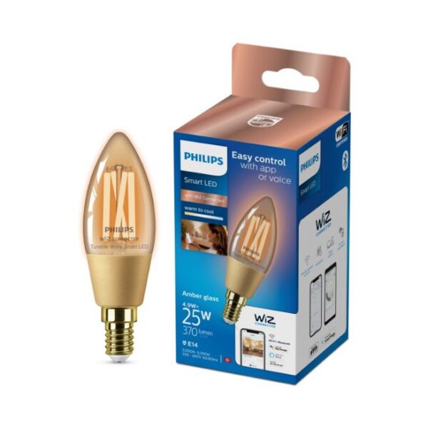 Philips Smart LED Tunable white - Filament kerte E14, ravfarvet