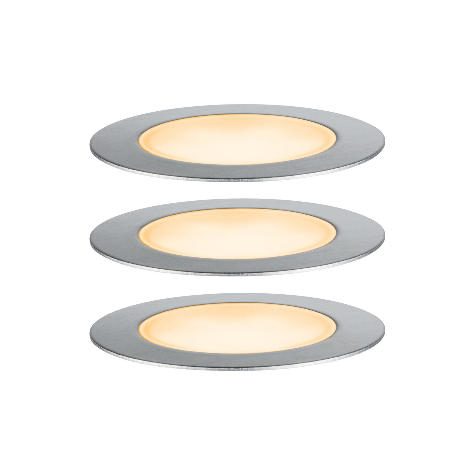 Plug & Shine LED-indbygningslampe 2 W, 3 stk., Ø 7 cm, IP67 – Paulmann LED-Bodeneinbauleuchte Set - Moderne - Metal - Med flere lyskilder