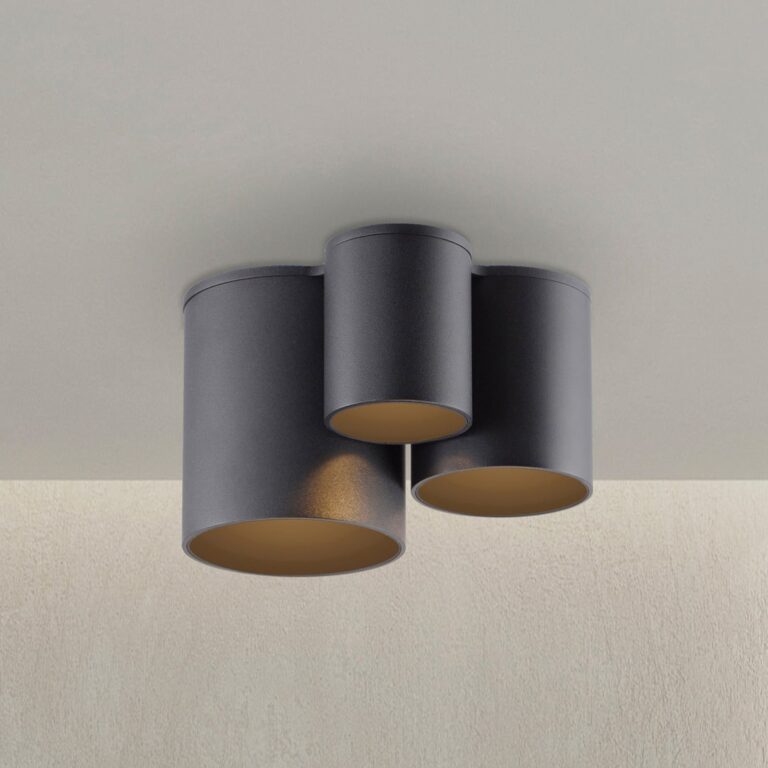 Point LED-loftlampe til badeværelset, sort, 18 cm, 3 lyskilder, IP44 – PURE - Moderne - Metal - Med flere lyskilder