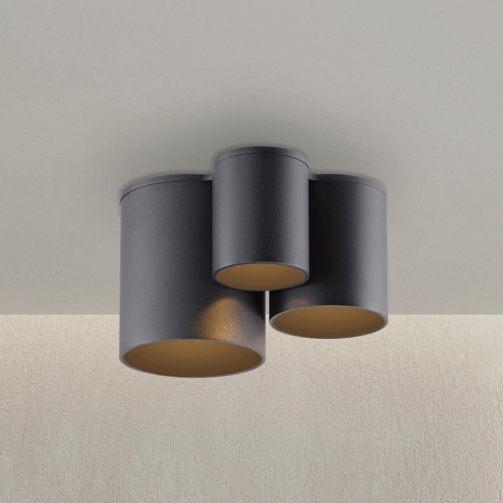 Point LED-loftlampe til badeværelset, sort, 18 cm, 3 lyskilder, IP44 – PURE - Moderne - Metal - Med flere lyskilder