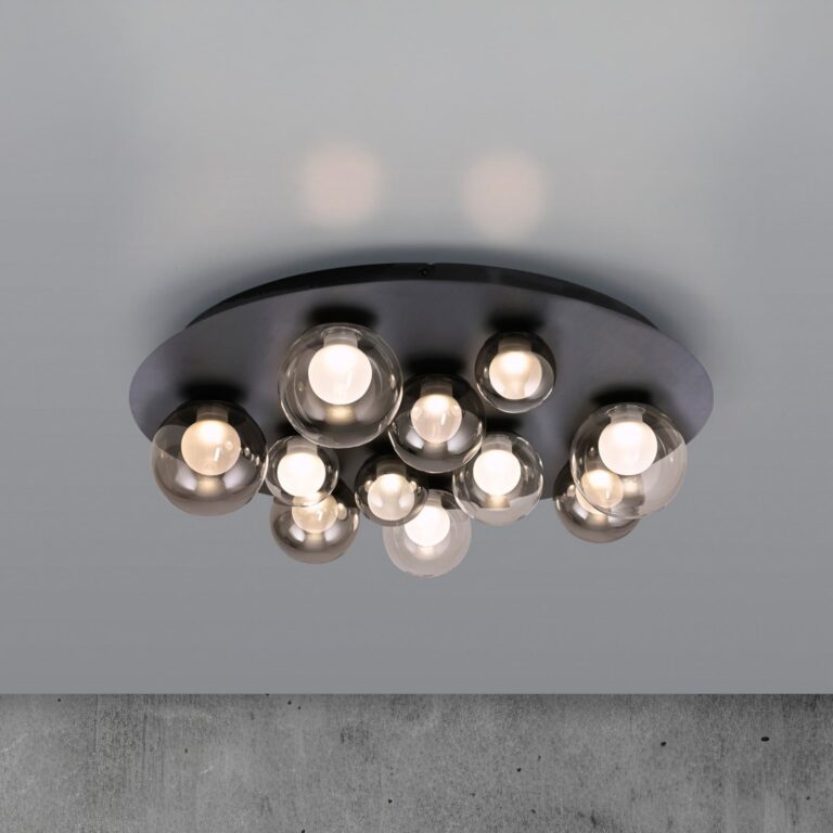 Pop-up LED-loftlampe, grå/røggrå, Ø 60 cm, 11 lyskilder – PURE Popup - Stue - Metal - Med skærm