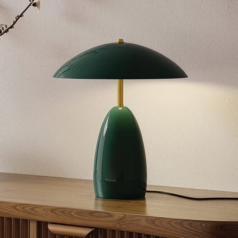 Poppy LED-bordlampe, grøn, højde 35 cm, metal, dæmpbar – Elstead - Stue - Vintage - Aluminium - Med én lyskilde
