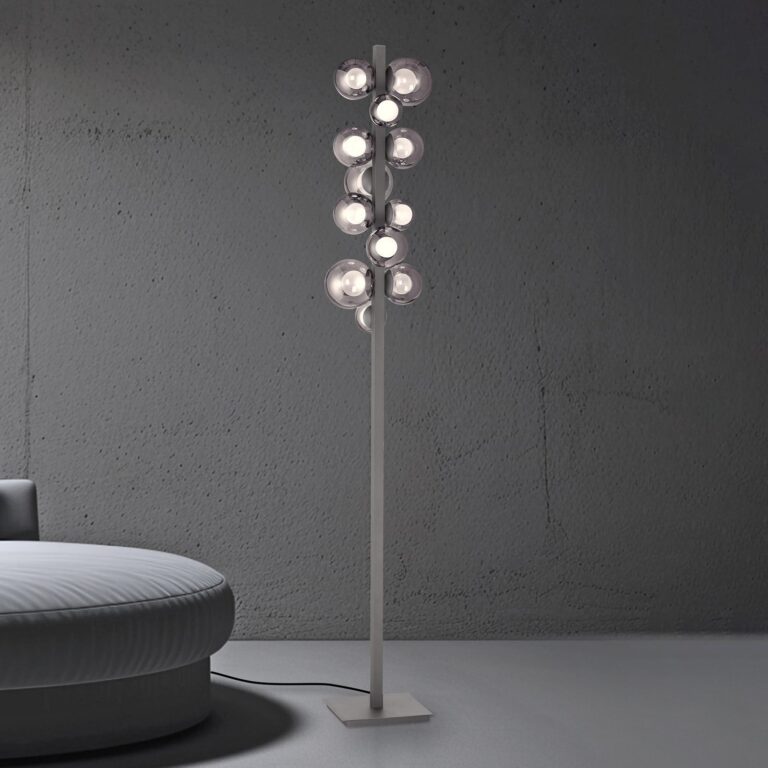 Popup LED-gulvlampe, grå aluminium/glas, dæmpbar, 12 lyskilder – PURE - Stue - Moderne - Med skærm