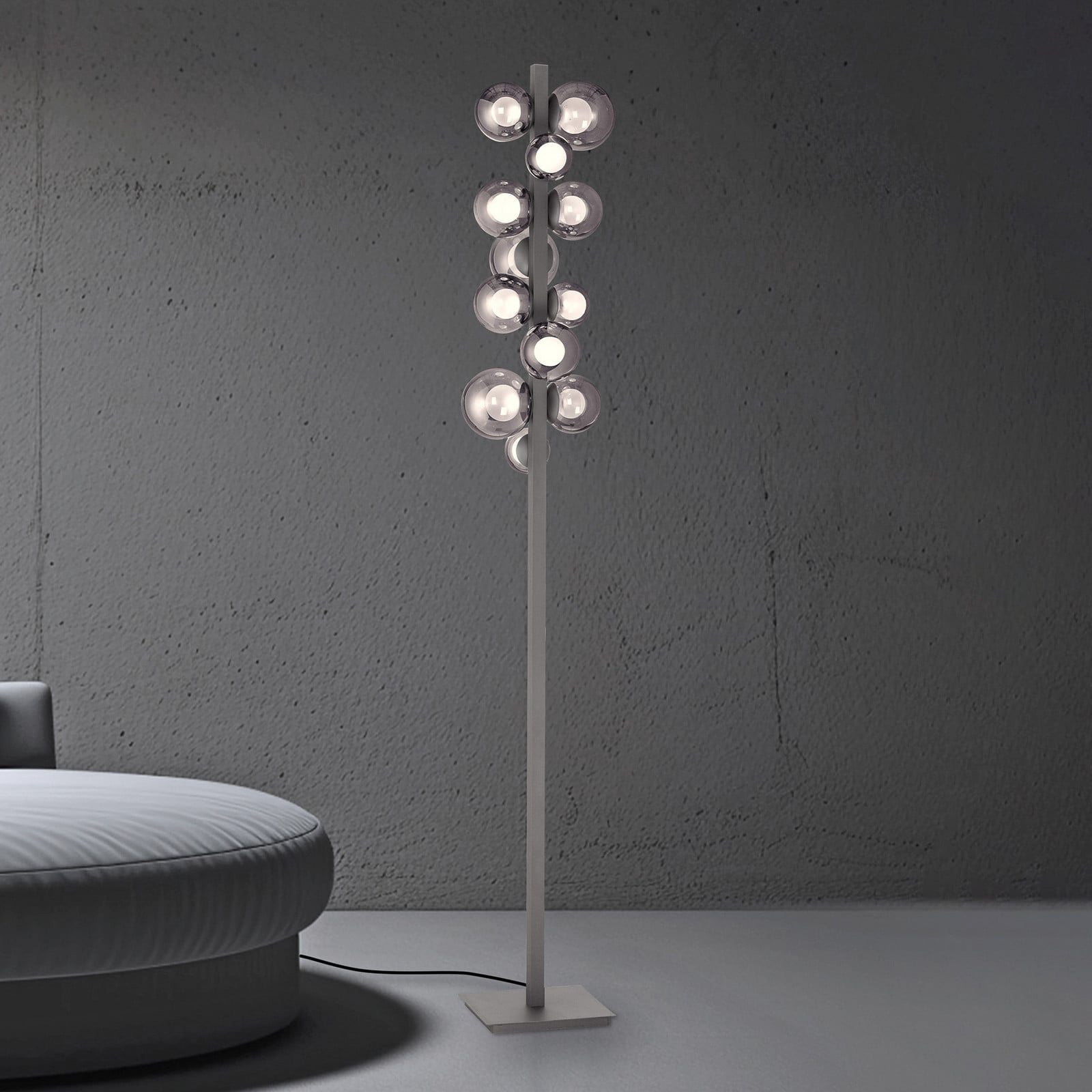 Popup LED-gulvlampe, grå aluminium/glas, dæmpbar, 12 lyskilder – PURE - Stue - Moderne - Med skærm