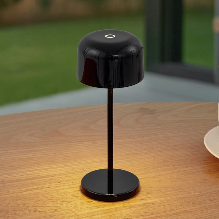 Quill LED-bordlampe med batteri, CCT, sort, dæmpbar – Lucande - Terrasse - Moderne - Aluminium - Med skærm