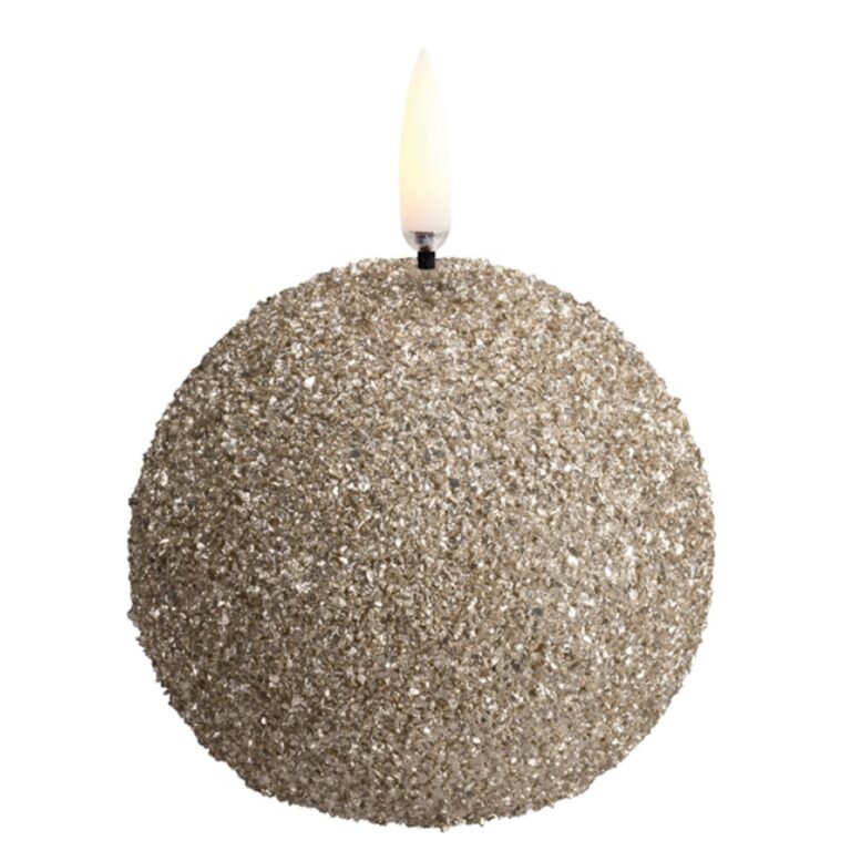 ROUND LED-stearinlys, cremefarvet, Ø 7 cm, glitter – Uyuni Lighting - Stue - Andet - Med én lyskilde