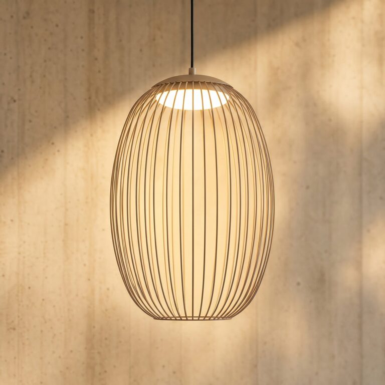 Richi udendørs LED-hængelampe, Ø 40 cm, beige, dæmpbar, IP44, metal – Lucande - Moderne - Med én lyskilde