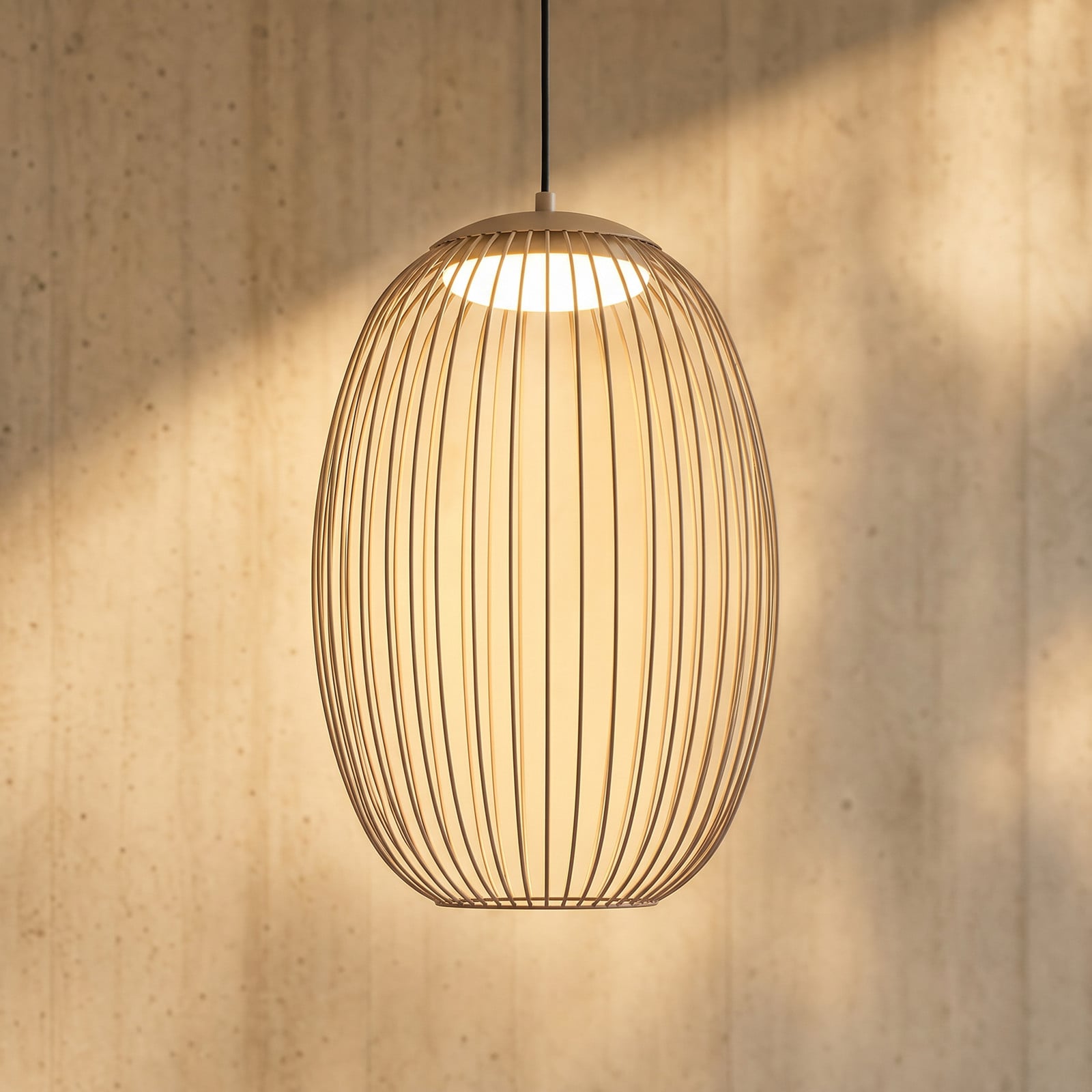 Richi udendørs LED-hængelampe, Ø 40 cm, beige, dæmpbar, IP44, metal – Lucande - Moderne - Med én lyskilde