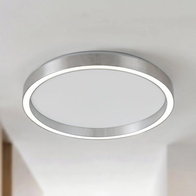 Rotundo LED-loftlampe, børstet aluminium, dæmpbar, Ø 40 cm - Lucande - Stue - Moderne - Plastik - Med én lyskilde