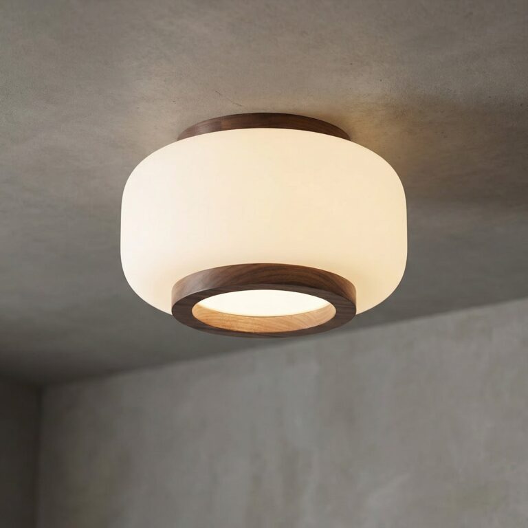 Shiro LED-loftlampe, Ø 28 cm, træ/glas, CCT – Quitani - Stue - Design - Rund
