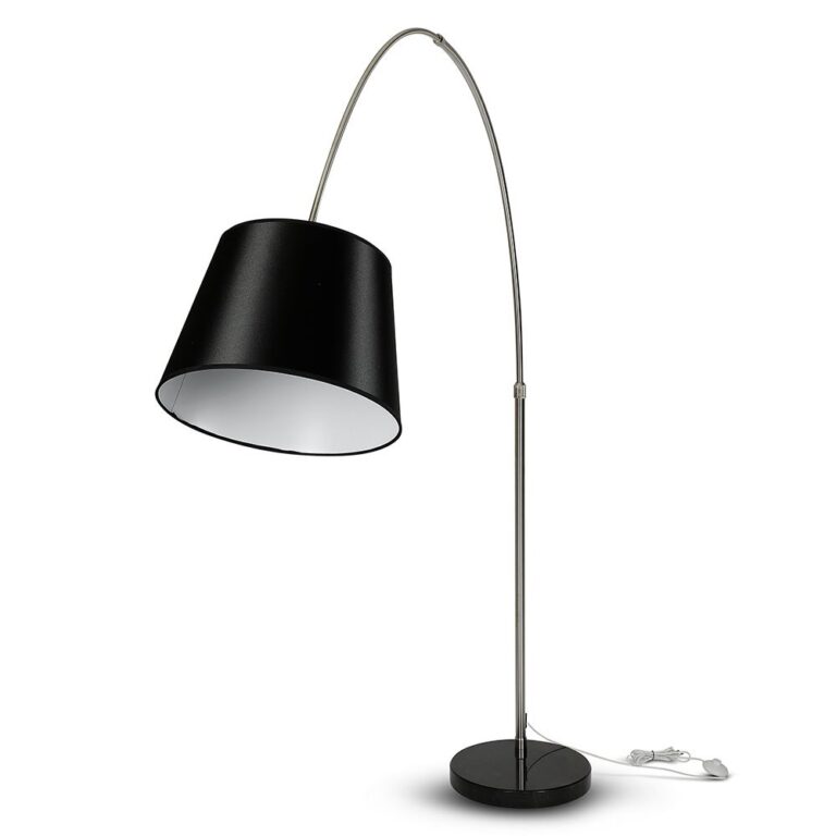 Sort LED gulvlampe med marmorfod - E27 fatning, max 60W, 192cm høj, moderne design