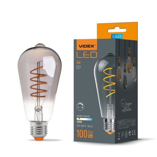 St64 LED-pære 4W E27 - kultrådsdæmpbar spiral gråtonet / askfarvet ekstra varm hvid, 230V, lysstyrke 100, forbrug 4