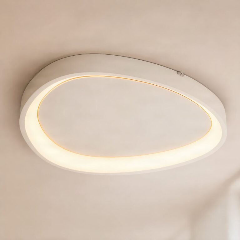 Triangulo LED-loftlampe, hvid, 42 cm, 3-trins dæmpbar lysstyrke – Lindby - Stue - Moderne - Plastik - Med én lyskilde