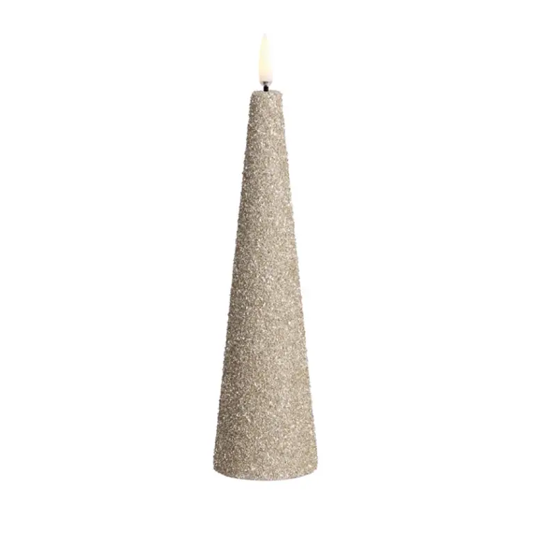 Uyuni Lighting - CONE LED-stearinlys, cremefarvet, højde 22 cm, glitter