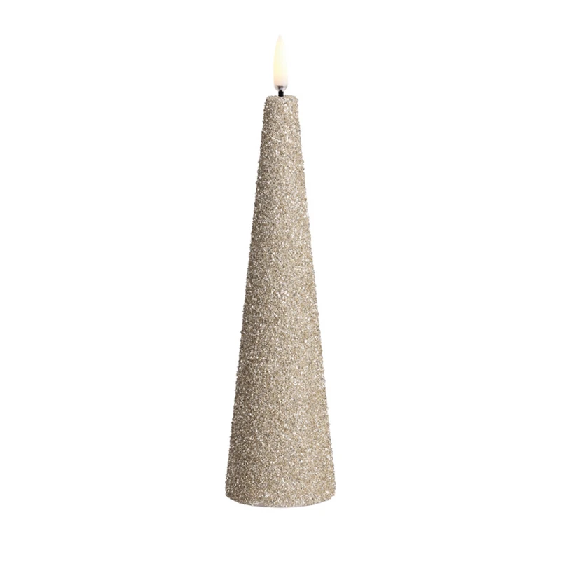 Uyuni Lighting - CONE LED-stearinlys, cremefarvet, højde 22 cm, glitter