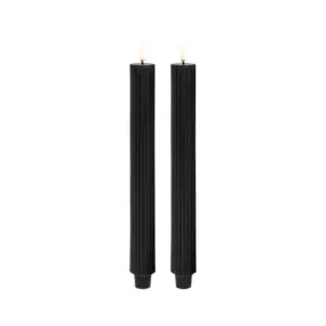 Uyuni Lighting - Kronelys LED Grooved 2-pack 3,2x25,5 cm Plain Sort/Smooth