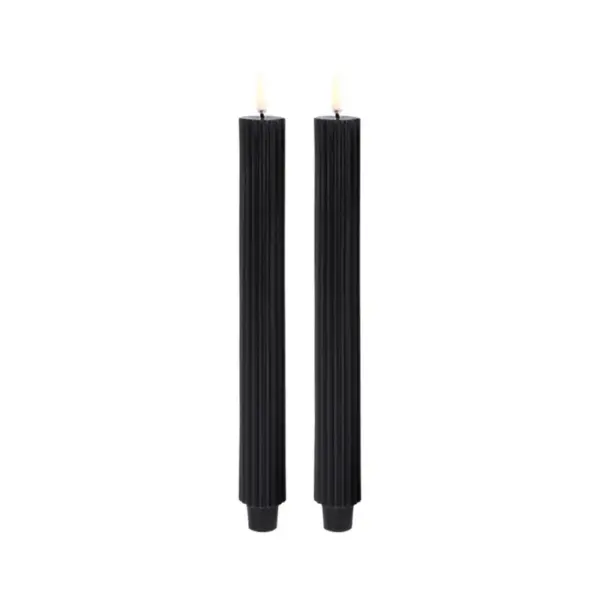 Uyuni Lighting - Kronelys LED Grooved 2-pack 3,2x25,5 cm Plain Sort/Smooth