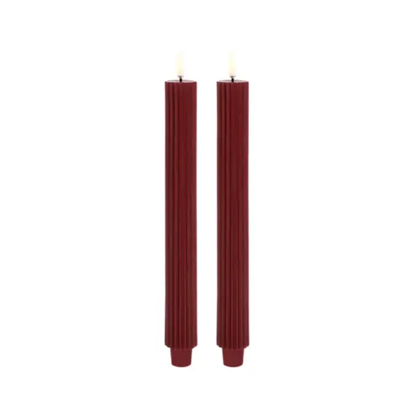 Uyuni Lighting - Kronelys LED Grooved 2-pack 3,2x25,5 cm Wine Rød/Smooth