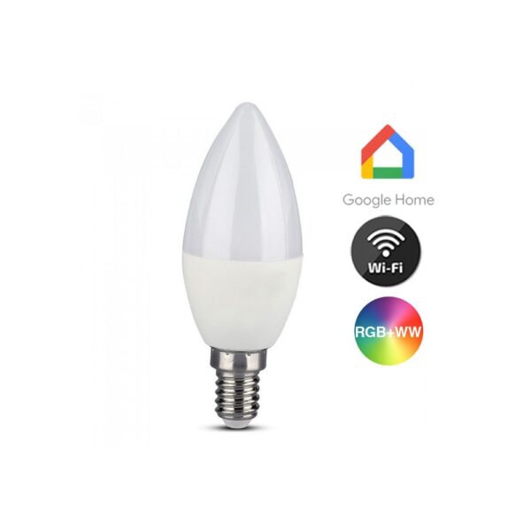 V-Tac 5W Smart Home LED pære - Tuya/Smart Life, virker med Google Home, Alexa og smartphones, E14