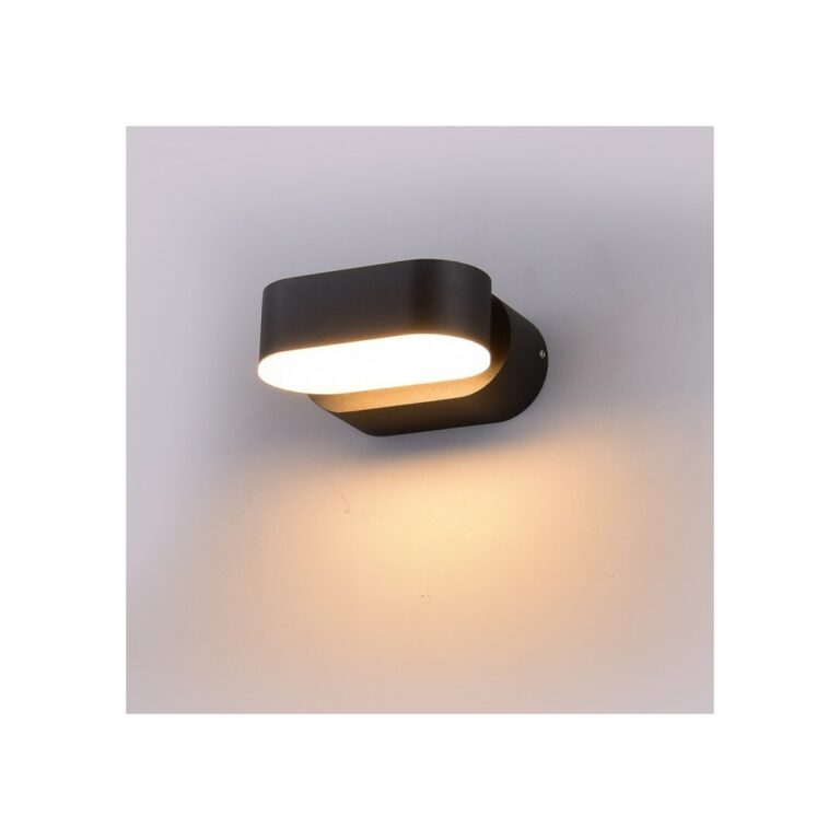 6W LED væglampe - IP65 udendørs, Oval, roterbar 350 grader, sort, inkl. lyskilde