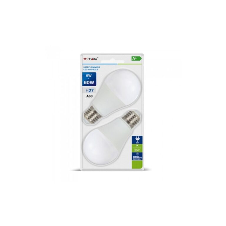 V-Tac 9W LED pære - 3-trin dæmpbar, A60, on/off dæmpbar, E27