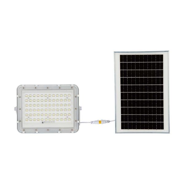 VT LED Solar Projektør 120W - 4000K, 12000 mAh Batteri, 3m Kabel, Smart IR Fjernbetjening, Hurtig Opladning, Hvid.