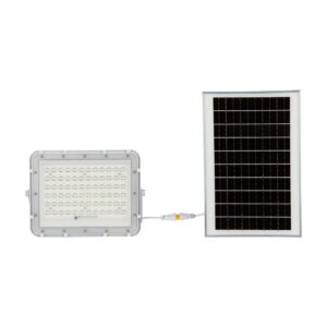 VT LED Solar Projektør 120W - 6400K, 12000 mAh Batteri, 3m Kabel, Smart IR Fjernbetjening, Hurtig Opladning, Hvid.