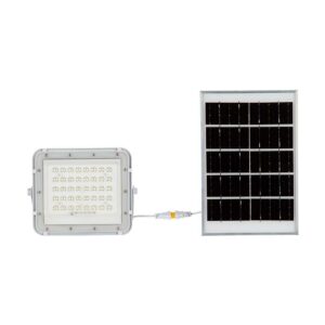 VT LED Solar Projektør 80W - 6400K, 6000 mAh Batteri, 3m Kabel, Smart IR Fjernbetjening, Hurtig Opladning, Hvid.