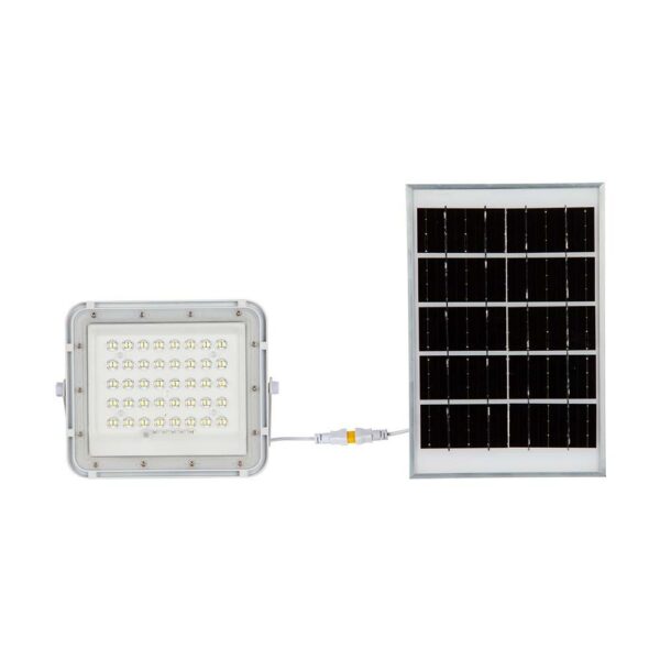 VT LED Solar Projektør 80W - 6400K, 6000 mAh Batteri, 3m Kabel, Smart IR Fjernbetjening, Hurtig Opladning, Hvid.