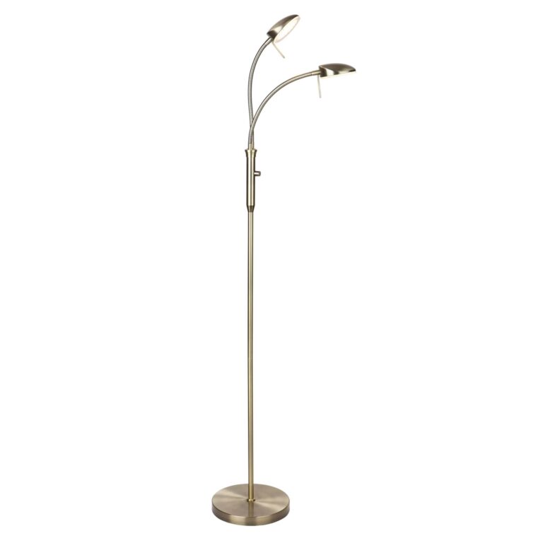 Vegas Gulvlampe 2-arme Dæmper Antique Messing