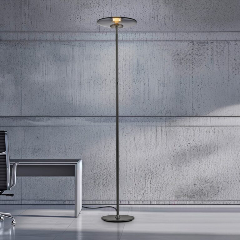 Vitrum LED-gulvlampe, grå aluminium/glas med berøringsdæmper – PURE - Stue - Moderne - Med skærm