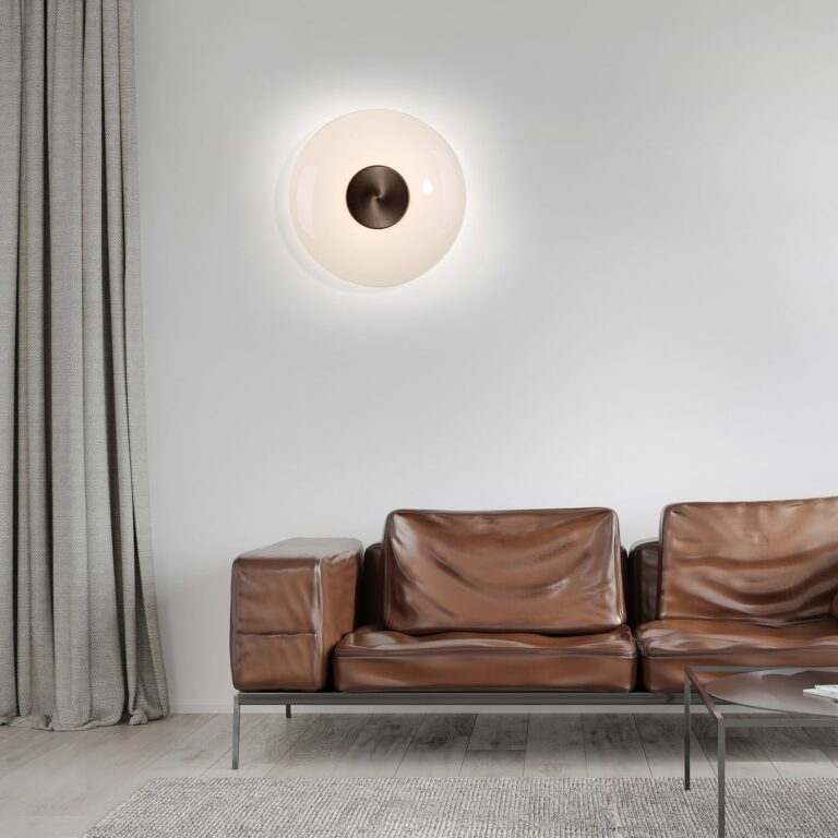 Vitrum LED-væglampe, brun/opalglas/aluminium, Ø 22 cm – PURE - Stue - Moderne - Med skærm