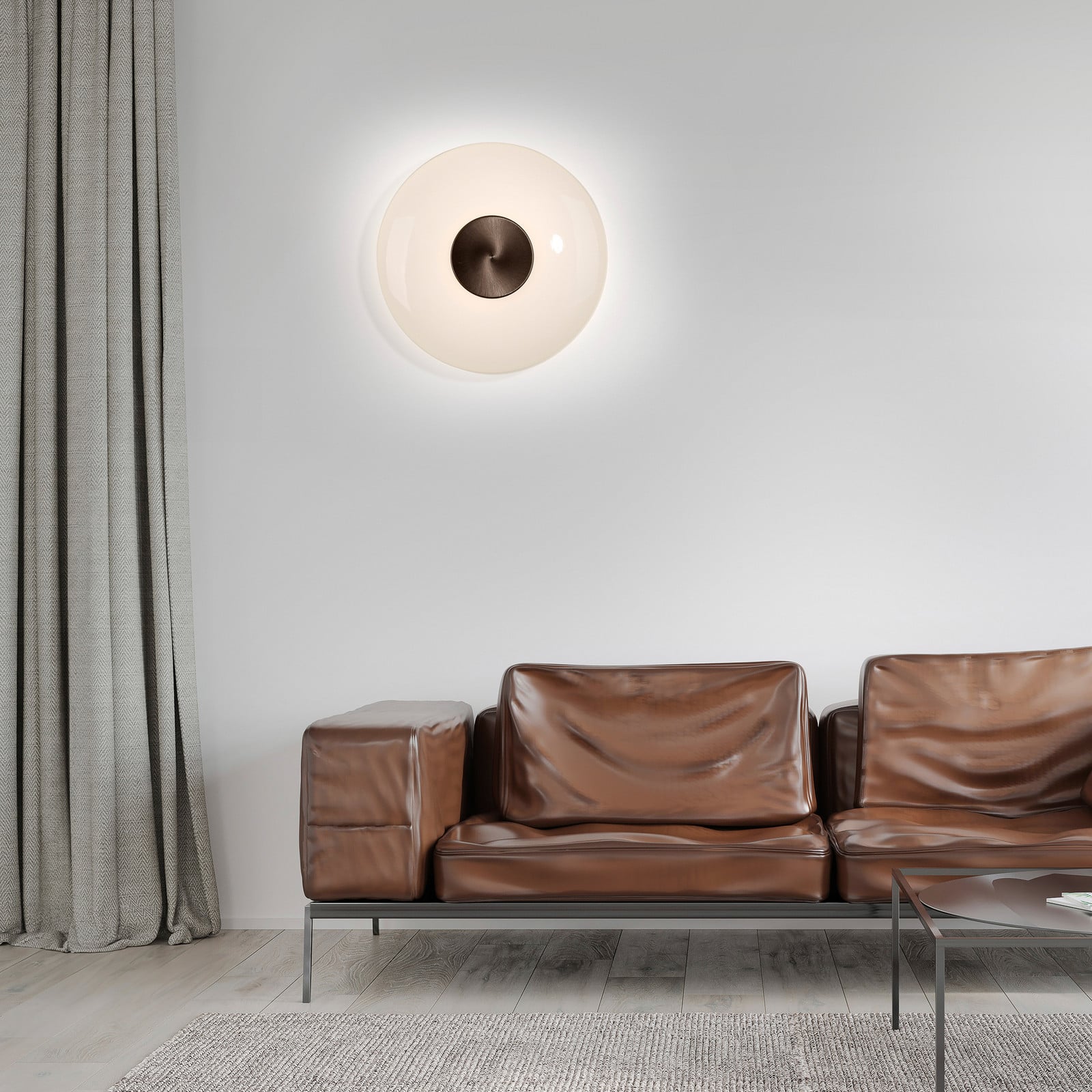 Vitrum LED-væglampe, brun/opalglas/aluminium, Ø 22 cm – PURE - Stue - Moderne - Med skærm