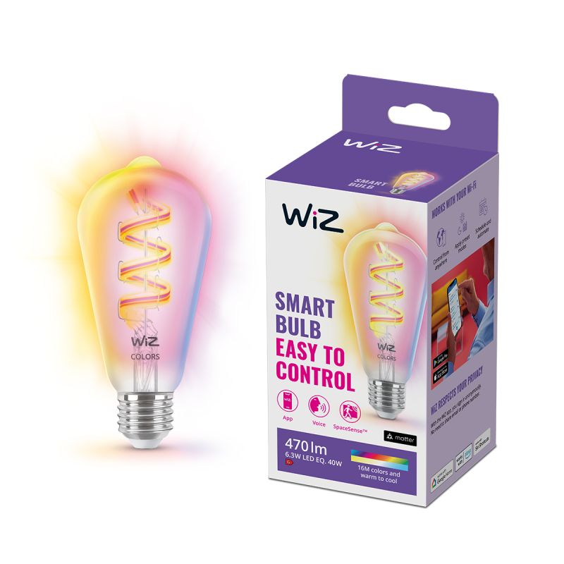 WiZ Color Filament Edisonpære ST64 E27 Klar 40W