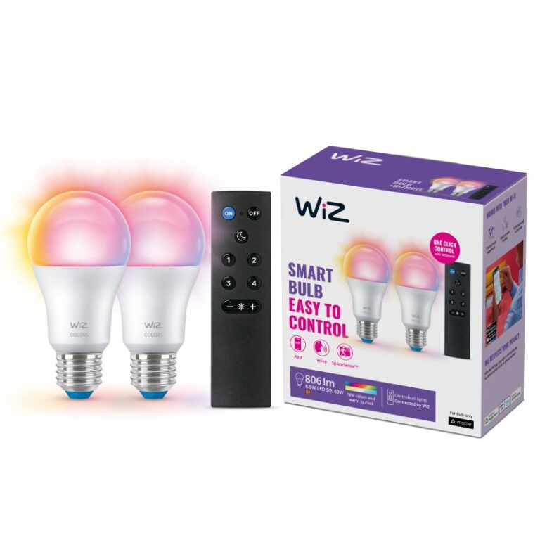 WiZ Color LED Standardpære E27 Mat 60W 2-pak med Fjernbetjening