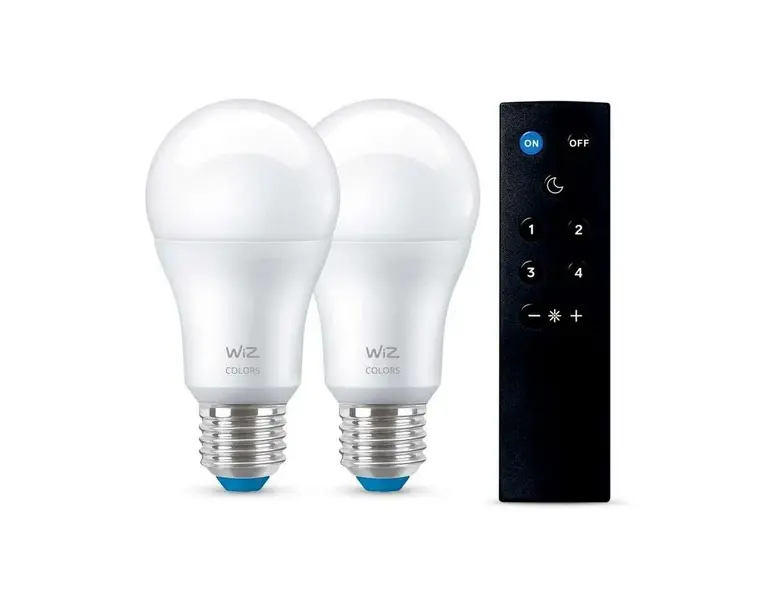 WiZ - Pærer Smart Color 8,5W 806lm 2200-6500K RGB 2-pak E27 & Remote