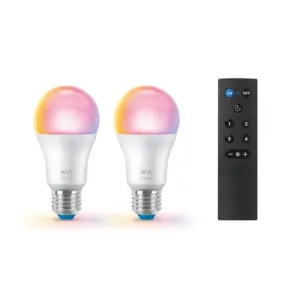 WiZ - Smart Color 8,5W RGBW lyspære, 2-pak, E27, fjernbetjening –