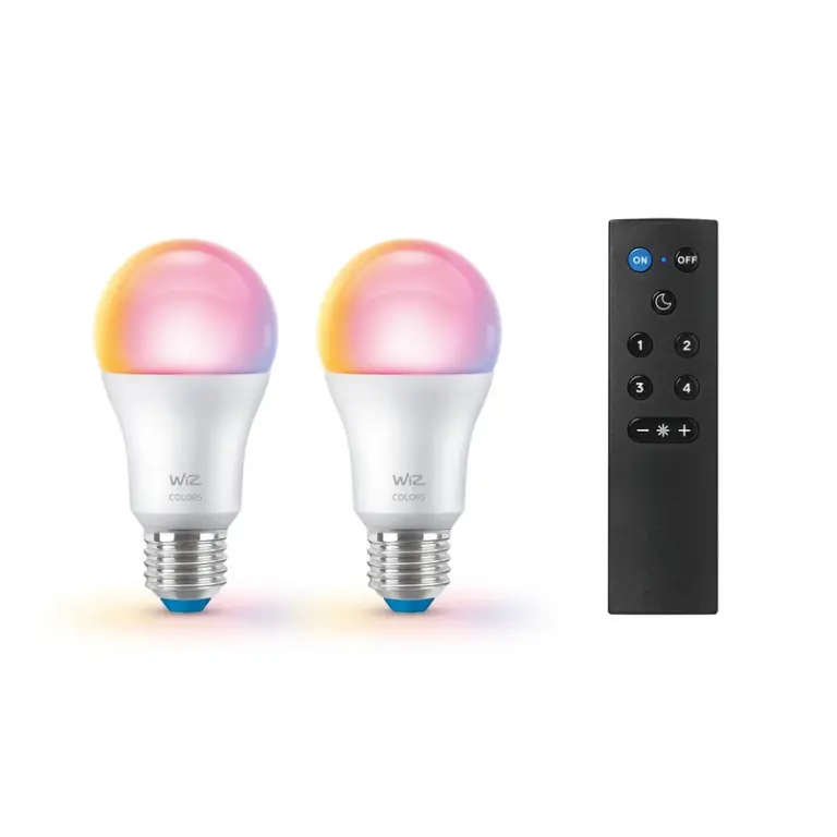 WiZ - Smart Color 8,5W RGBW lyspære, 2-pak, E27, fjernbetjening –