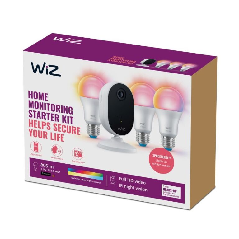 WiZ Smart Home Startpakke med Kamera og 3 Color E27 Pærer