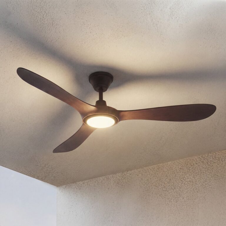 Winrod LED-udendørs loftventilator, mørkt træ, IP66 – Lucande - Moderne - Plastik - Med én lyskilde