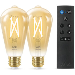 Wiz E27 rørpære med fjernbetjening, 2000K-5000K, 7W, 2-pak