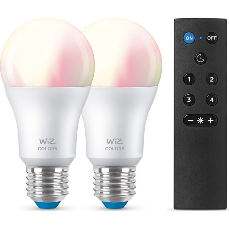 Wiz E27 standardpære med fjernbetjening, 2200K-6500K, 8W, 2-pak